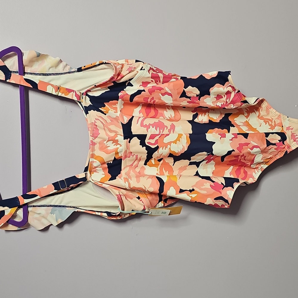 Kona Sol Floral One Piece Swimsuit - Pink, Orange and‎ Navy - Picture 4 of 7